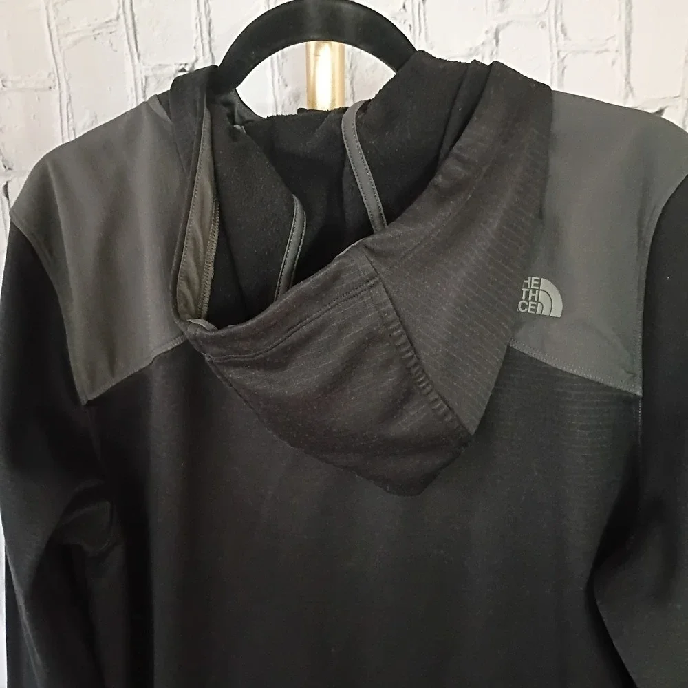 Mens The North Face‎ Black & Gray Full Zip Hoodie Size LARGE Pockets